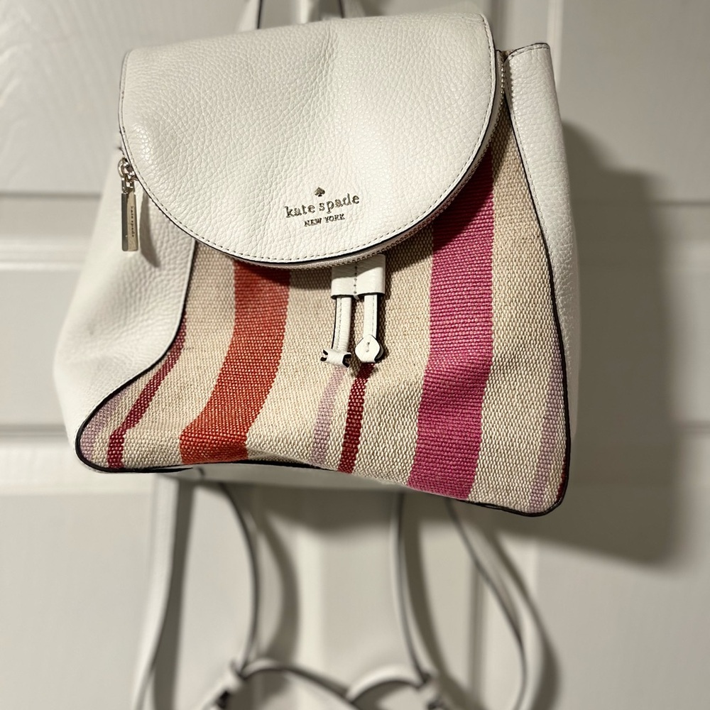 Kate Spade White and Multicolor Striped Backpack